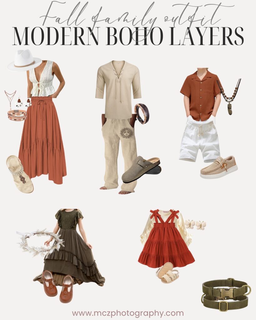 A fall family outfit guide for a modern boho look. 