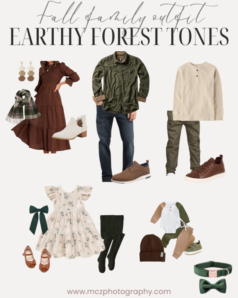 A fall family outfit guide for a earthy forest look. 